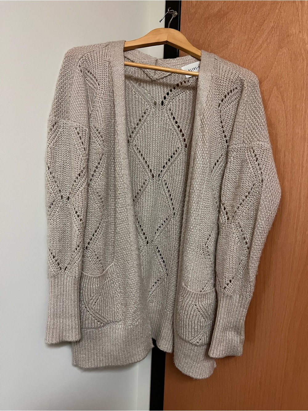 Olive & Oak Light Taupe Open-Front Knit Cardigan